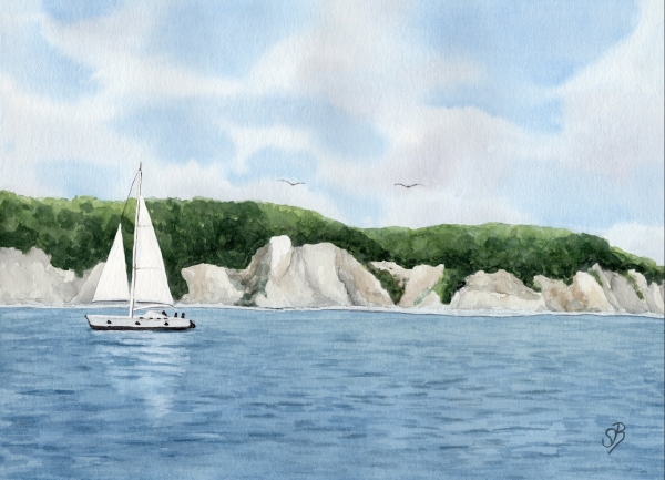 Leinwand 30 x 20 cm Keilrahmen Canvas-Leinen Aquarell Maritim Kunst Druck Kunstdruck Ostsee Rügen Kreidefelsen Felsen Insel
